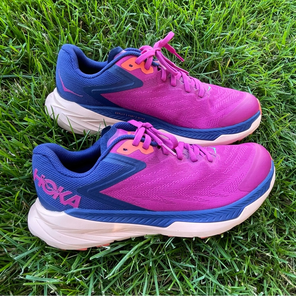 Hoka Magenta and Blue Zinal Trail Running Shoes